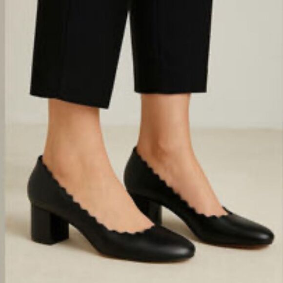 Chloe Lauren Scalloped Block Heel Pumps size 37 - Picture 3 of 15